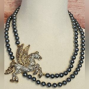 Heidi Daus "Enchanted Pegasus" 2-Strand Gray Pearl Necklace w Omega Earrings